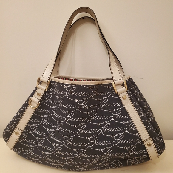 GUCCI RARE BAG VINTAGE NAVY PURSE WHITE LEATHER - Picture 3 of 16